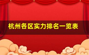 杭州各区实力排名一览表