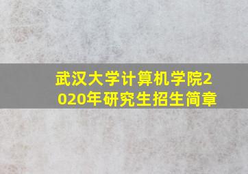 武汉大学计算机学院2020年研究生招生简章