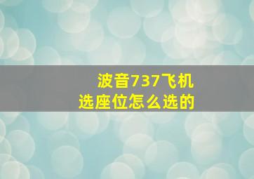 波音737飞机选座位怎么选的