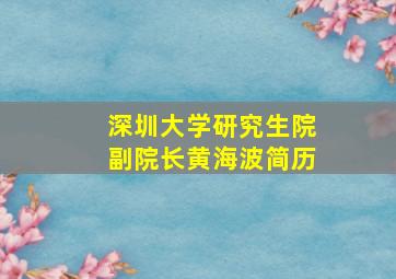 深圳大学研究生院副院长黄海波简历