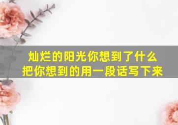 灿烂的阳光你想到了什么把你想到的用一段话写下来