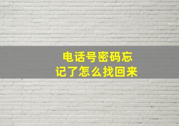 电话号密码忘记了怎么找回来