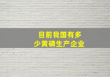 目前我国有多少黄磷生产企业