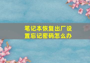 笔记本恢复出厂设置忘记密码怎么办