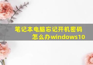 笔记本电脑忘记开机密码怎么办windows10