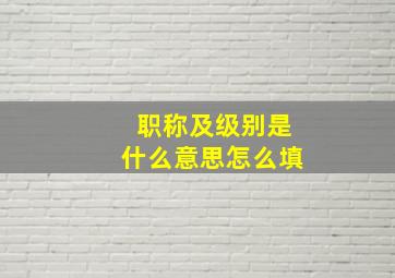 职称及级别是什么意思怎么填