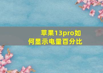 苹果13pro如何显示电量百分比