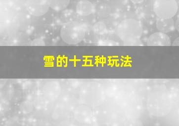 雪的十五种玩法