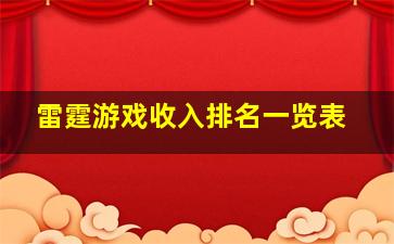 雷霆游戏收入排名一览表