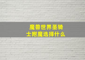 魔兽世界圣骑士附魔选择什么