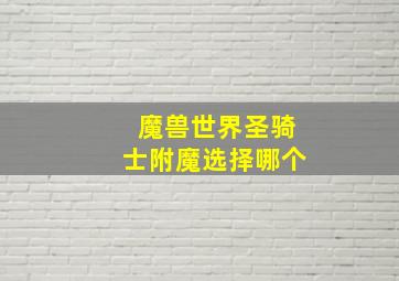 魔兽世界圣骑士附魔选择哪个